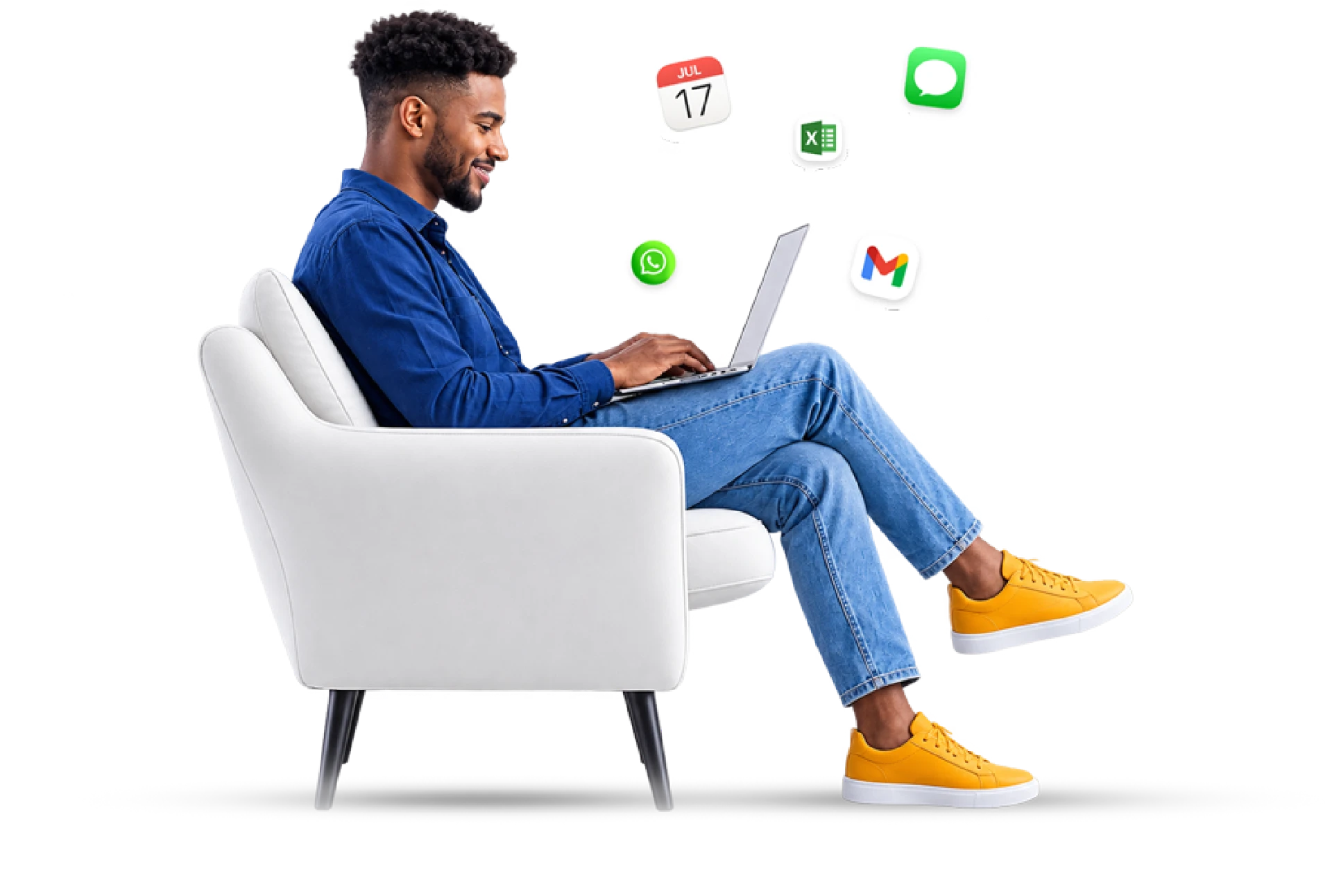 Dirigeant travaillant sur son ordinateur, entouré de ses outils : agenda, tableur, messagerie et emails