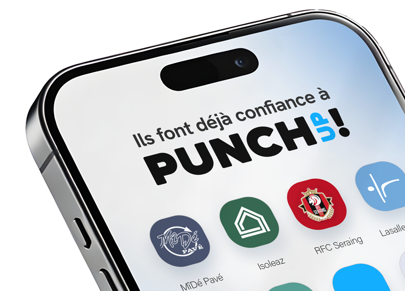 Smartphone affichant « Ils font déjà confiance à Punch Up » avec les logos des clients