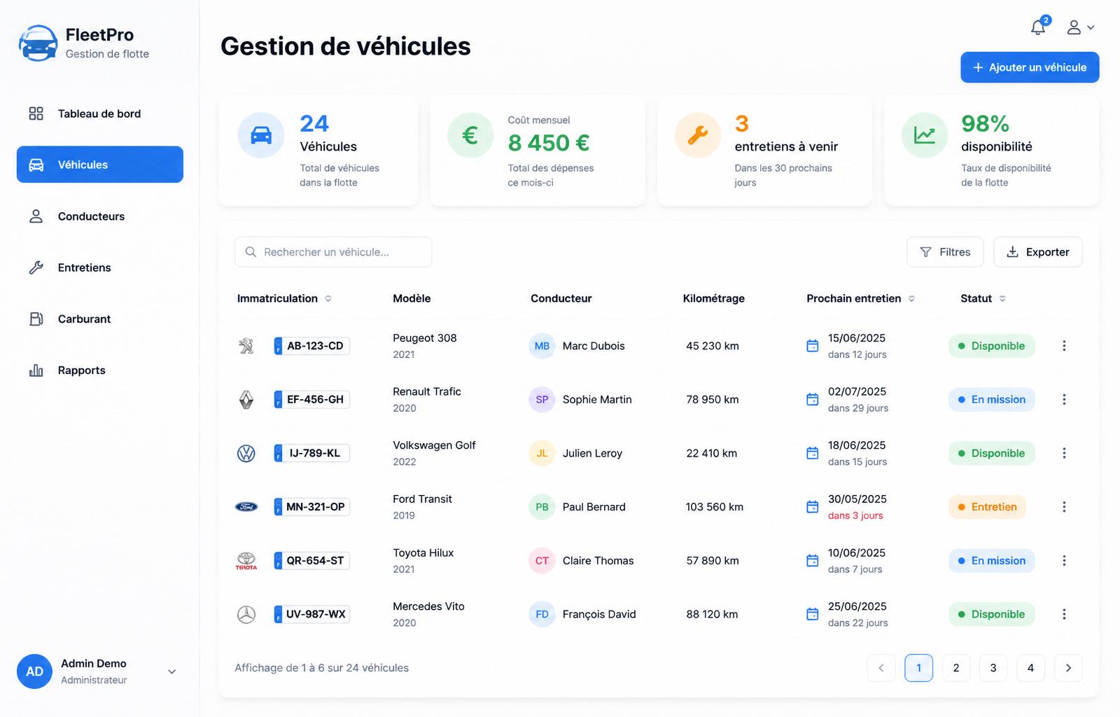 Exemple d'application Punch Up : Gestion de véhicules