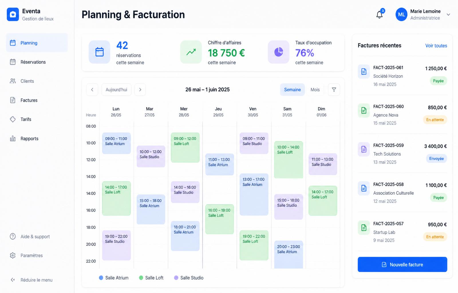Exemple d'application Punch Up : Planning & facturation
